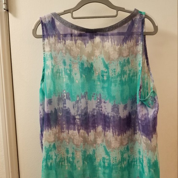 Denim binding mesh tank top with button front detail - Picture 3 of 8